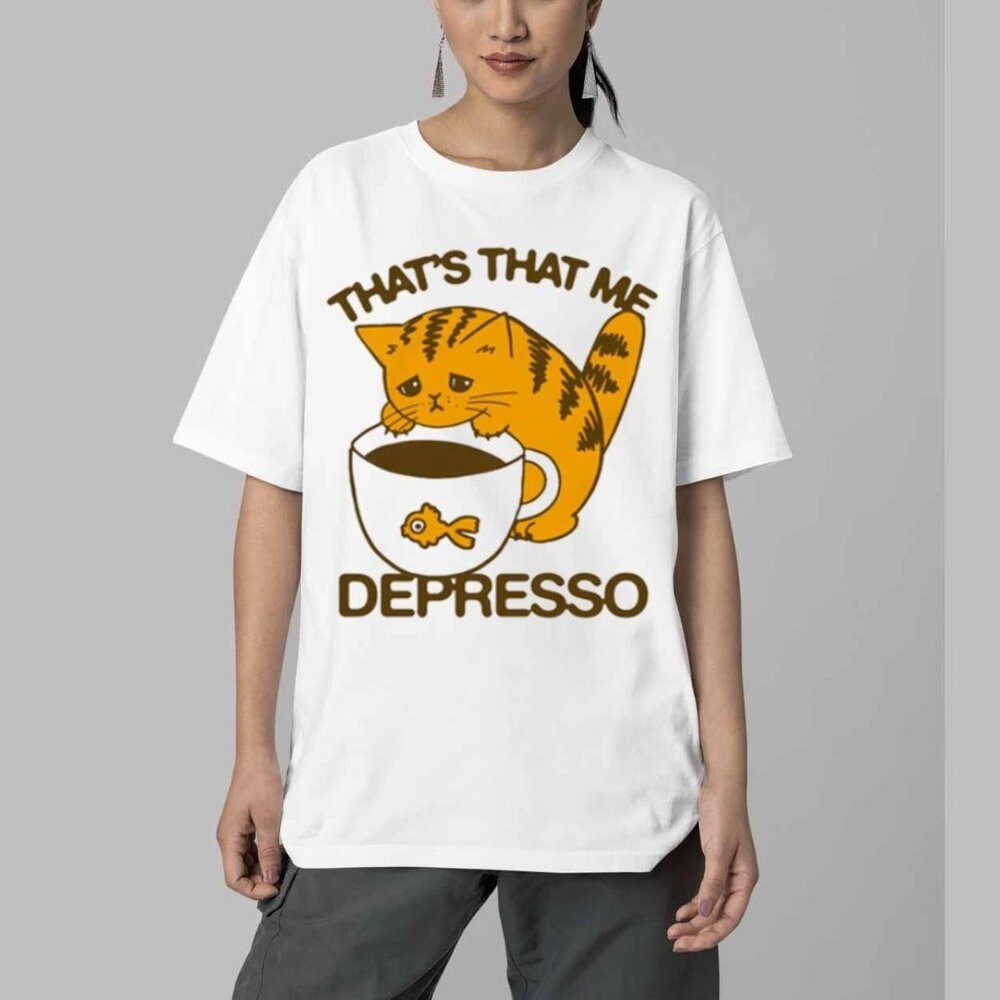 Depresso Espresso Funny Cat Cartoon Coffee Meme Graphic T-Shirt 89